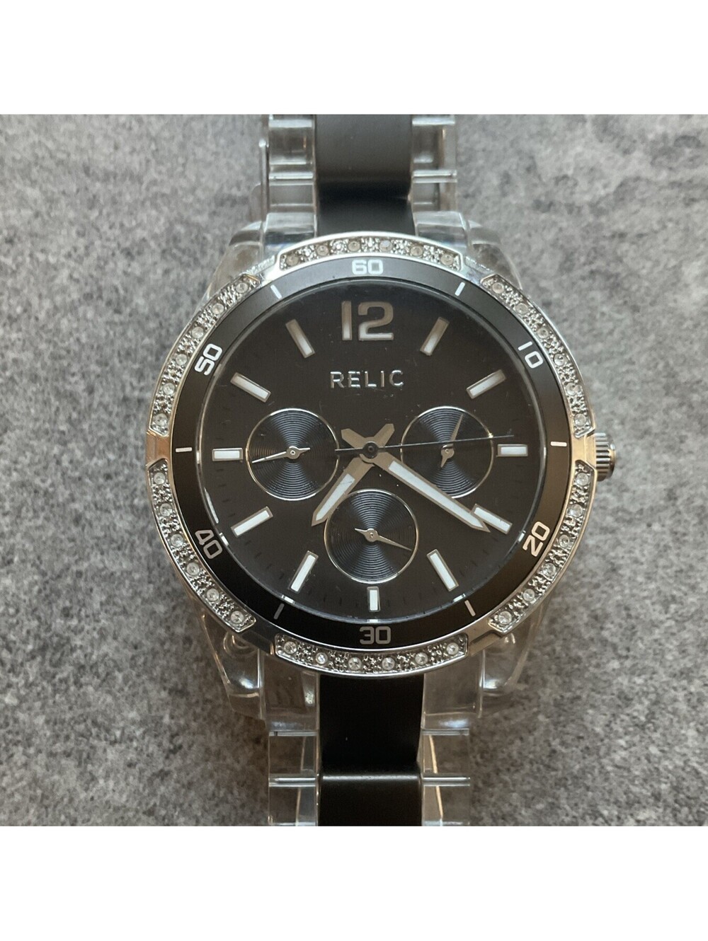 Relic By Fossil Starla Boyfriend Womens Watch ZR15631 38mm Clear Case Bin U